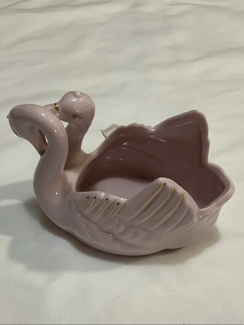 Pink Ceramic Swan Planter with Floral Accents